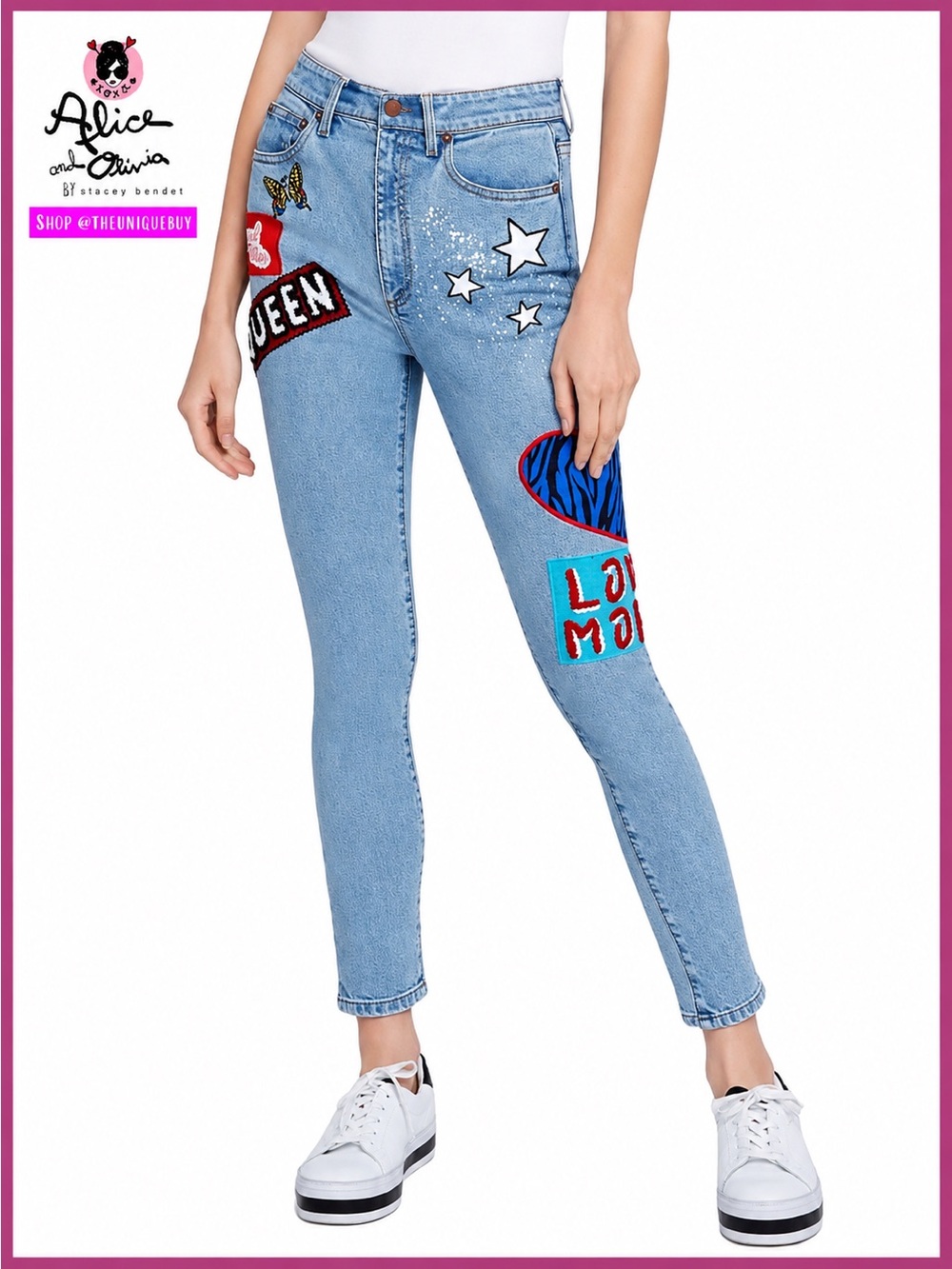 Alice + Olivia Patchwork Good High Rise Skinny Jeans Pant